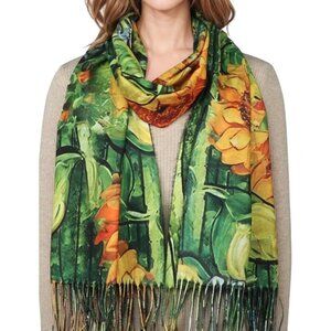 Van Gogh Inspired Sunflowers Scarf Wrap Shawl With Tassels